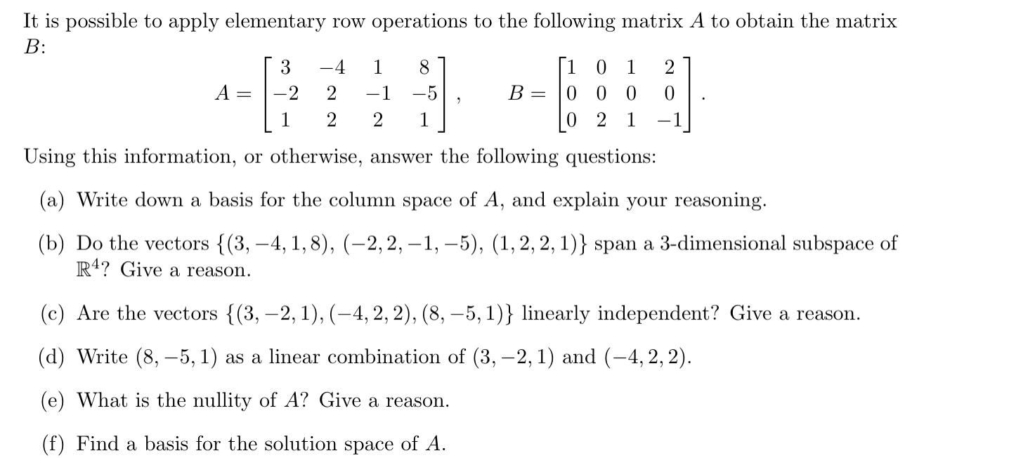 Solved 3 -4 1 It is possible to apply elementary row | Chegg.com