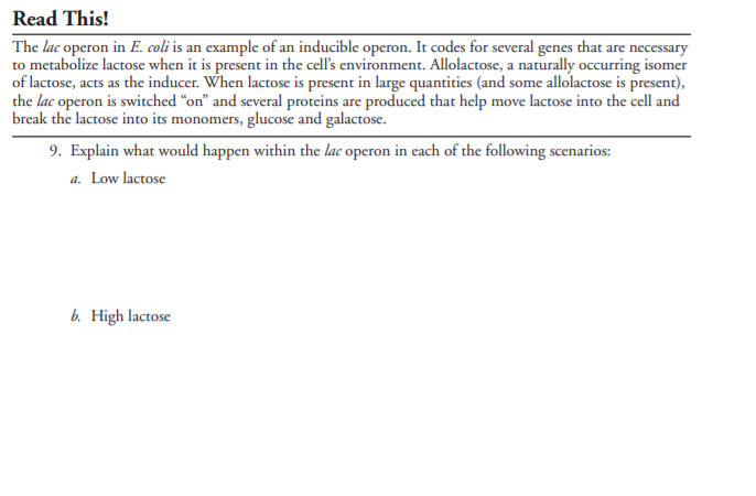 Solved Read This! The lac operon in E. coli is an example of | Chegg.com
