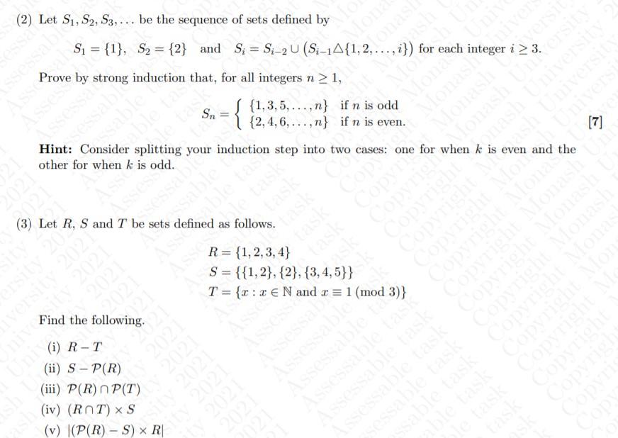 Solved (2) Let S1, S2, S3, be the sequence of sets