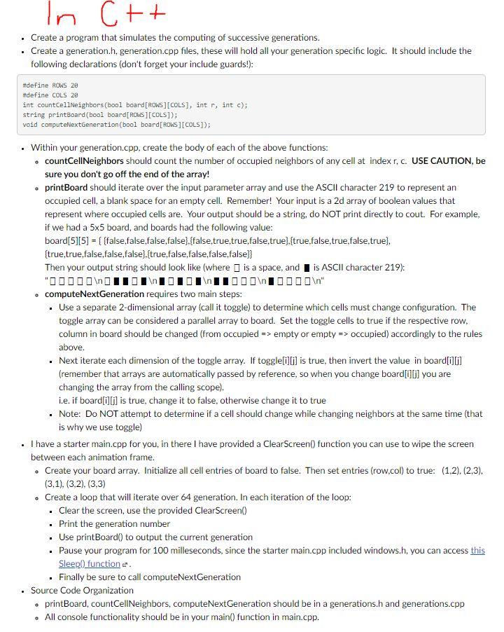 In C++ • Create a program that simulates the | Chegg.com