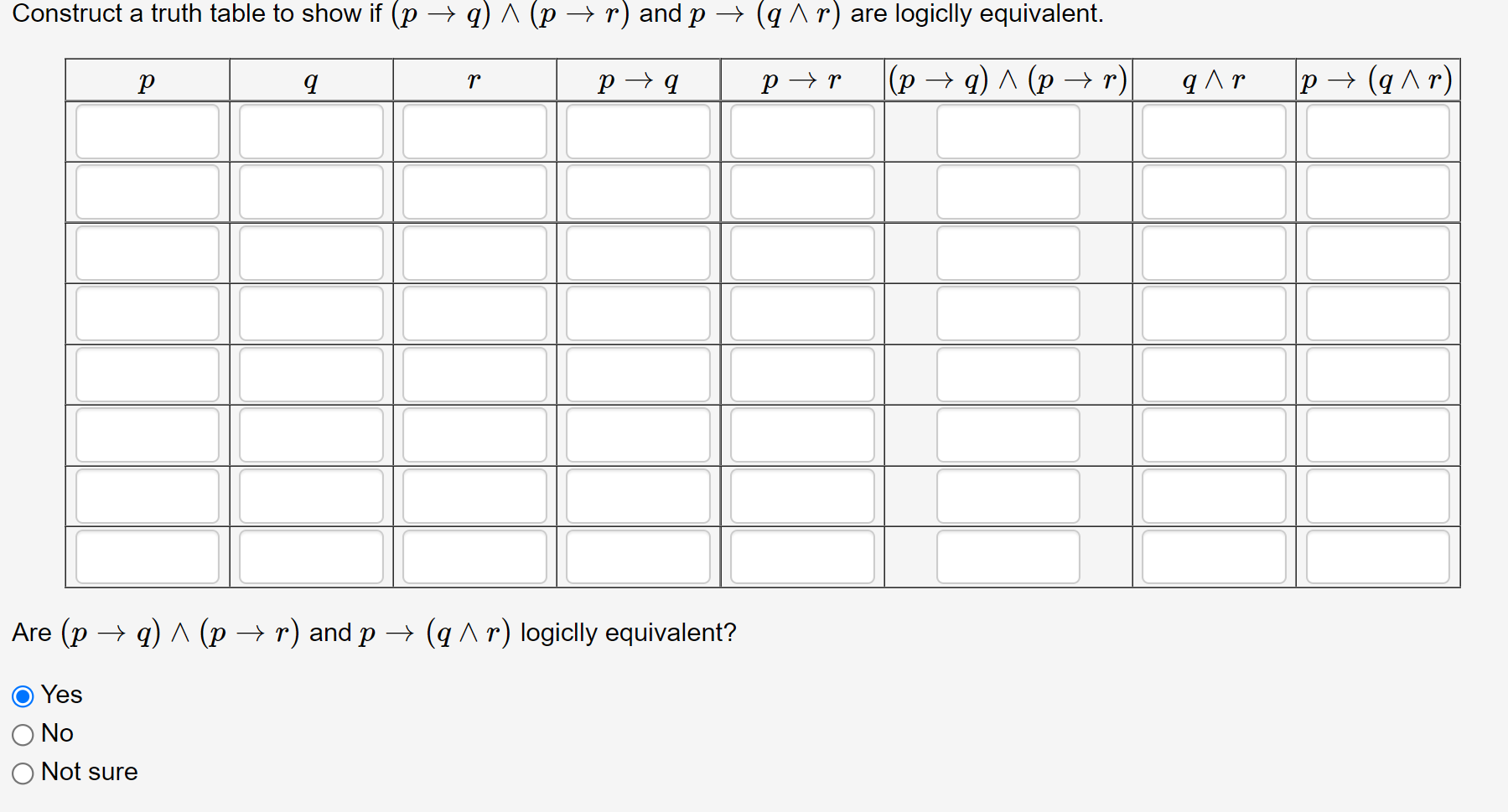 Solved Construct a truth table to show if (p q) (p + r) and | Chegg.com