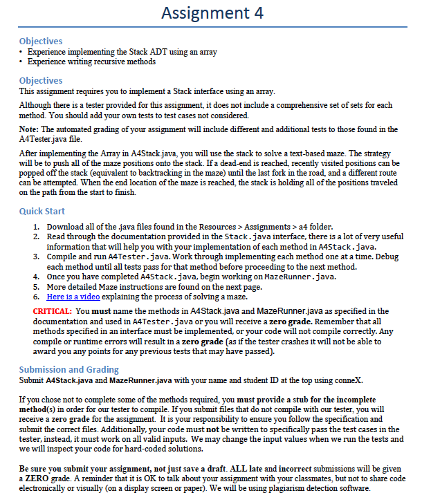 Assignment 4 Objectives • Experience implementing the | Chegg.com