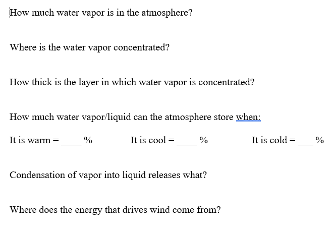 Solved How much water vapor is in the atmosphere? Where is | Chegg.com