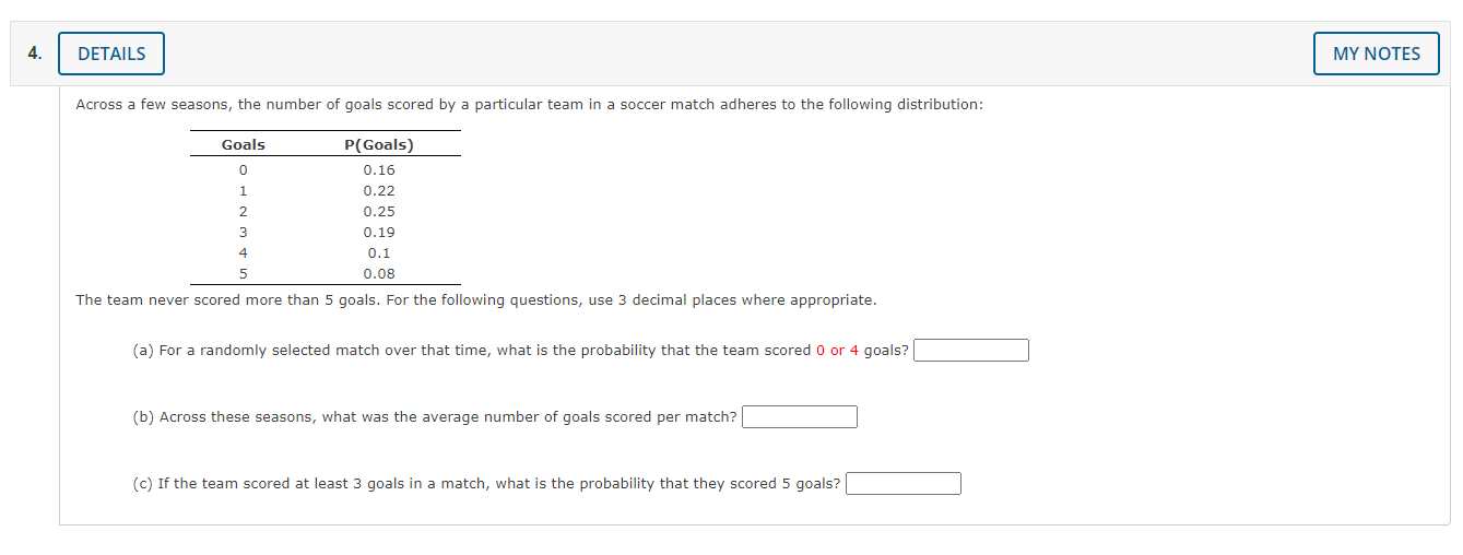 Solved The team never scored more than 5 goals. For the