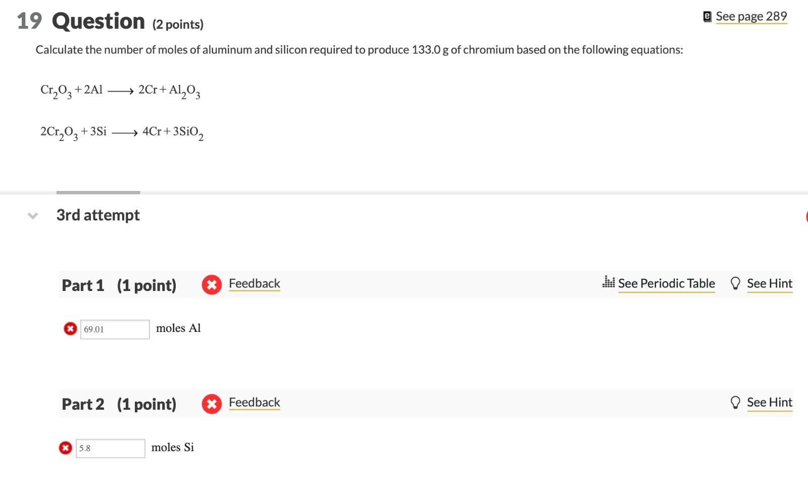 Solved 19 Question (2 points) e See page 289 Calculate the | Chegg.com