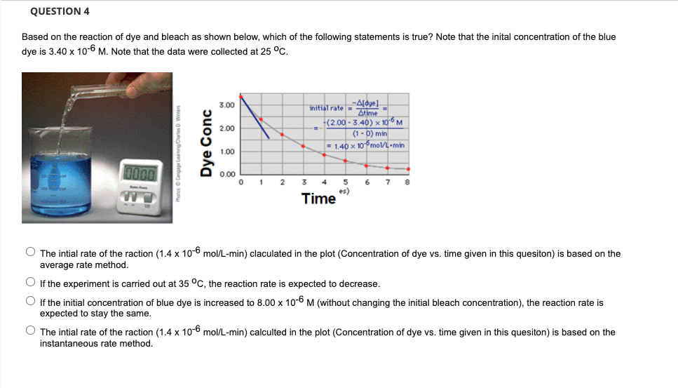 Solved QUESTION 4 Based on the reaction of dye and bleach as | Chegg.com