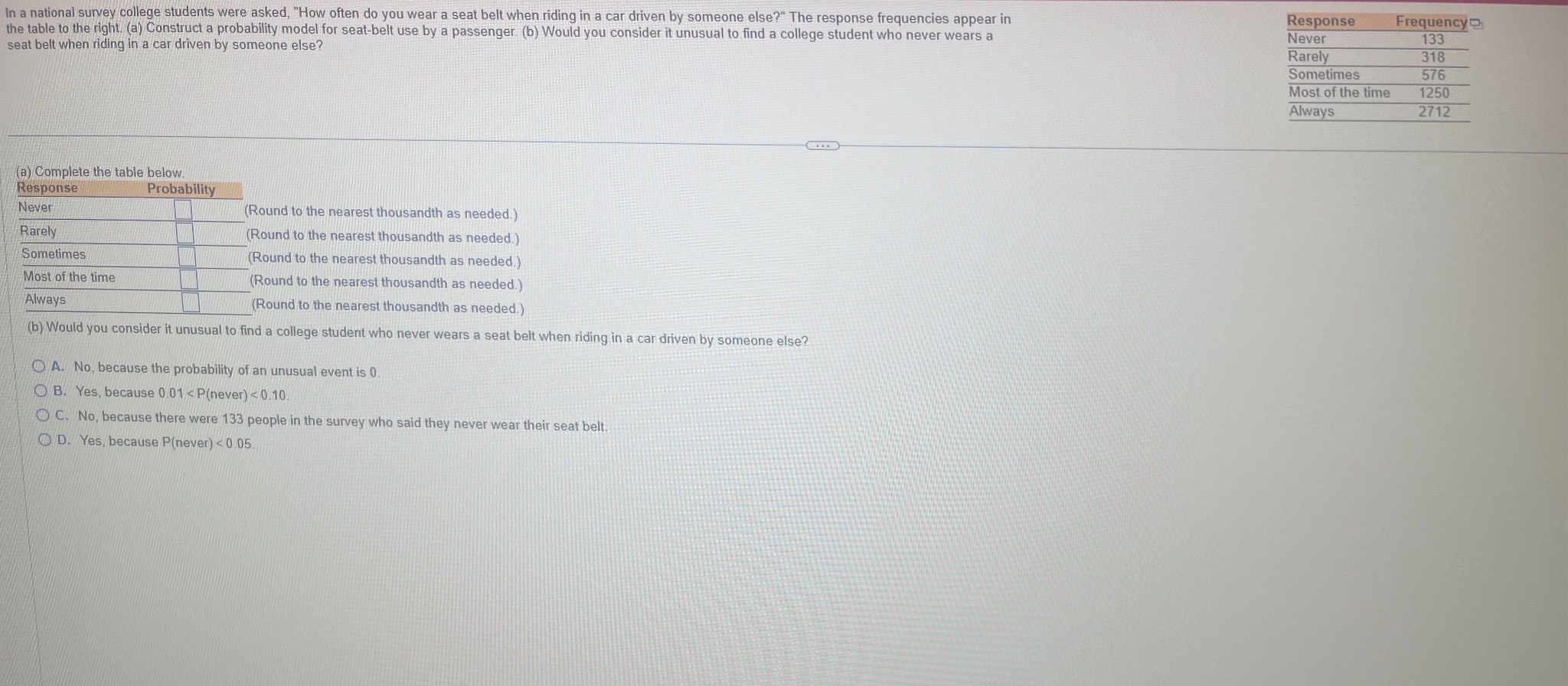 Solved In a national survey college students were asked, | Chegg.com
