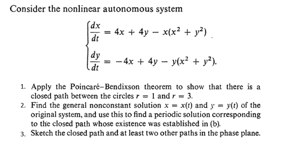 Solved Consider the nonlinear autonomous system (dx dt = 4x | Chegg.com