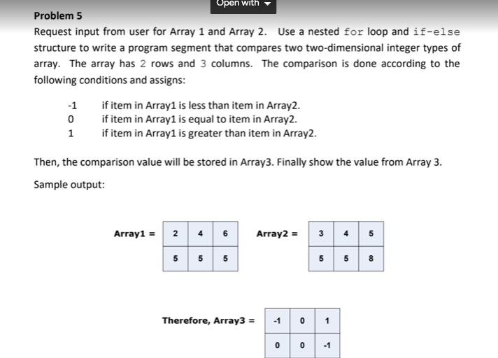 Solved Open with Problem 5 Request input from user for Array | Chegg.com