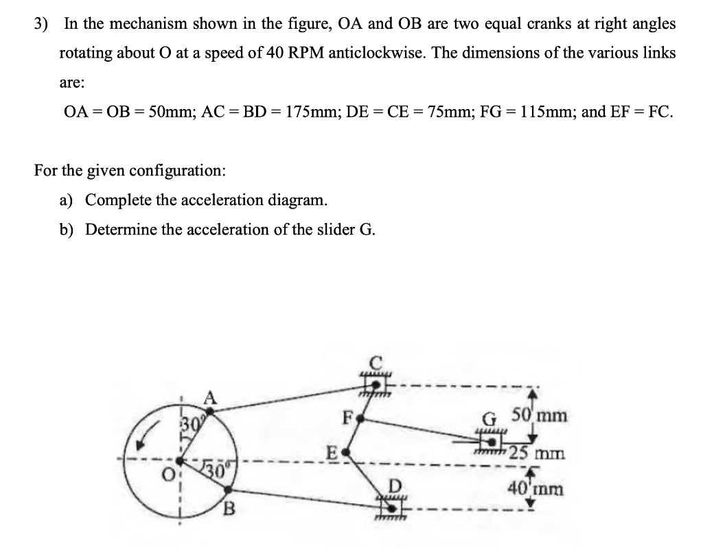 Solved 3) In the mechanism shown in the figure, OA and OB