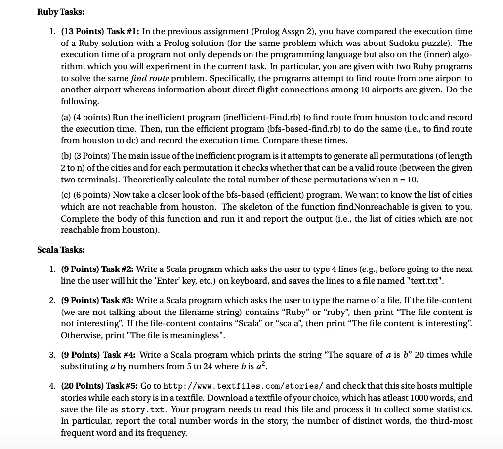 Ruby Tasks: I. (13 Points) Task #1: In the previous | Chegg.com