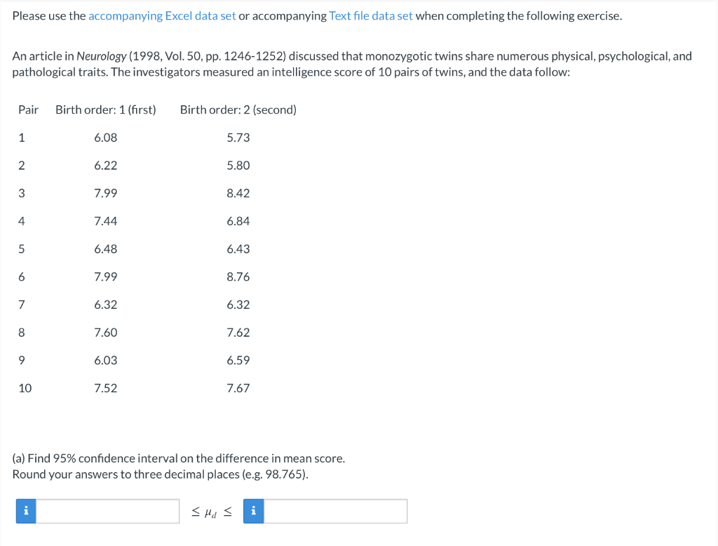 Solved Please use the Excel data set or