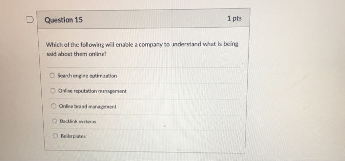 Solved D Question 13 1 pts Key components to e-marketing | Chegg.com