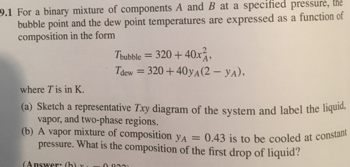 Solved 9.1 For a binary mixture of components A and B at a | Chegg.com
