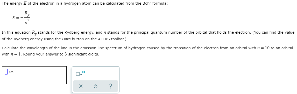 Solved The energy E of the electron in a hydrogen atom can | Chegg.com