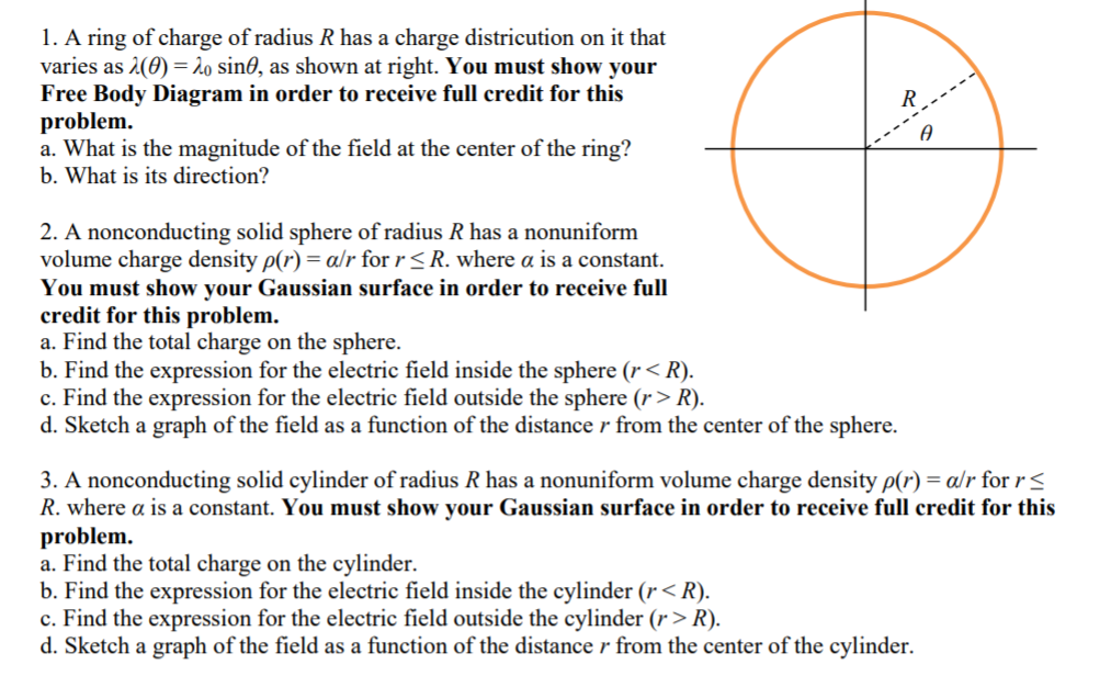 Solved 1. A ring of charge of radius R has a charge | Chegg.com