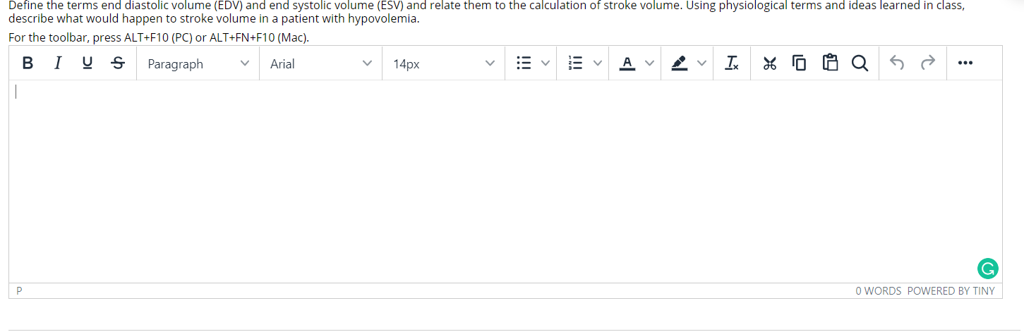 Define the terms end diastolic volume (EDV) and end systolic volume (ESV) and relate them to the calculation of stroke volume