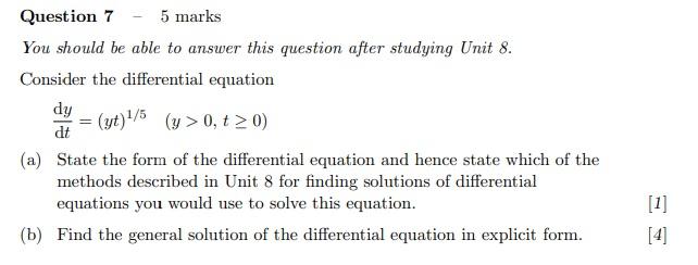 Solved Question 7 5 marks You should be able to answer this | Chegg.com