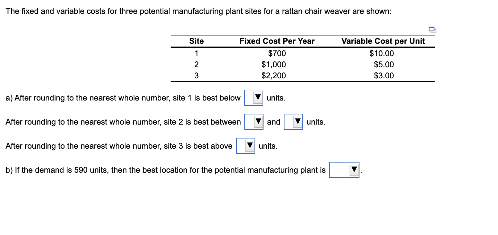 Solved The Fixed And Variable Costs For Three Potential | Chegg.com