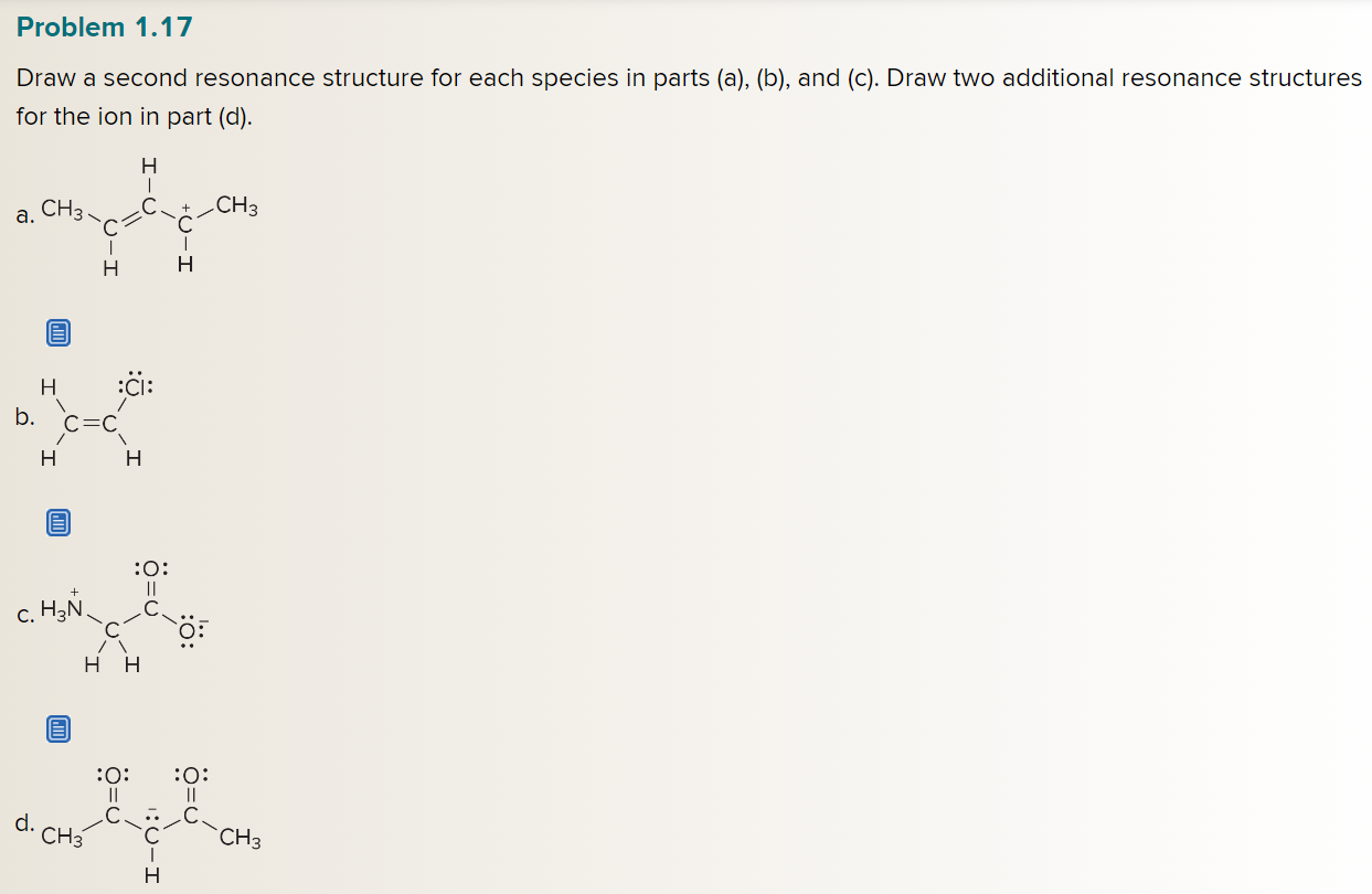 Solved Problem 1.17Draw A Second Resonance Structure For | Chegg.com