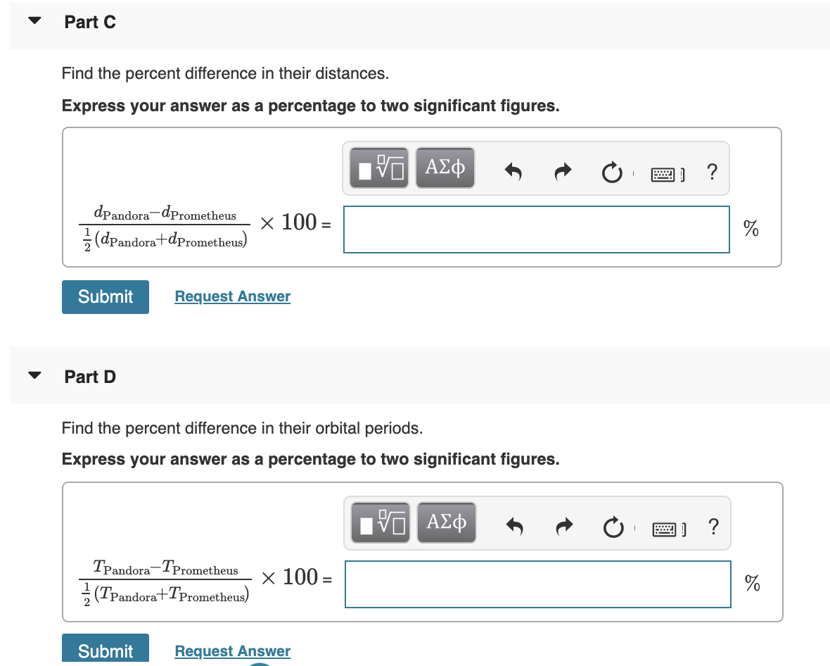 Saturn's moons Prometheus and Pandora orbit at 139350 | Chegg.com