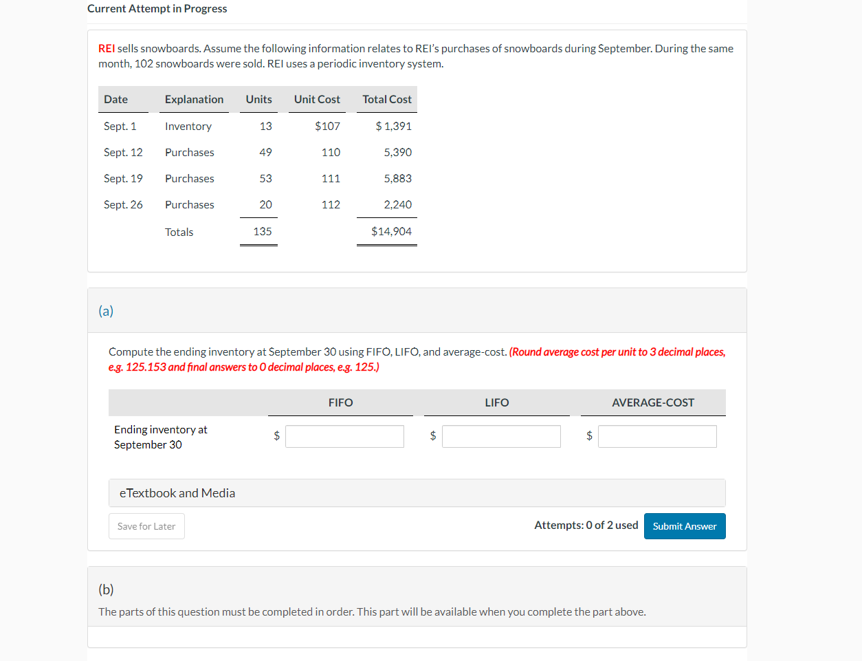 Solved Current Attempt In Progress Rei Sells Snowboards