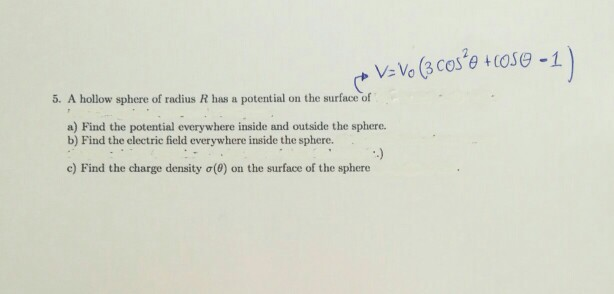 Solved 5. A hollow sphere of radius R has a potential on the | Chegg.com