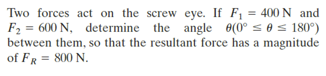 Solved Two forces act on the screw eye. If F1 = 400 N and F2 | Chegg.com