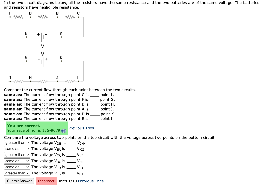 Solved Compare the current flow through each point between | Chegg.com