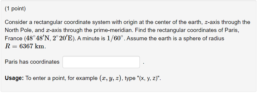 Solved (1 point) Consider a rectangular coordinate system | Chegg.com