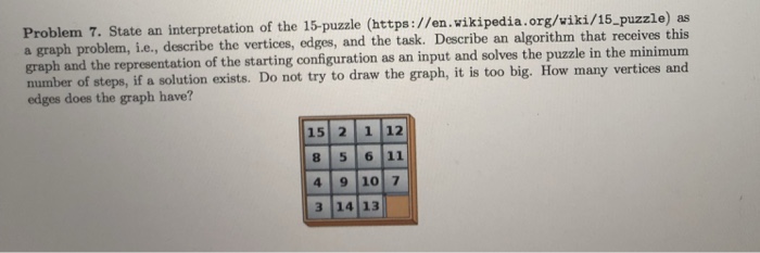 Solved Problem 7. State an interpretation of the 15-puzzle | Chegg.com