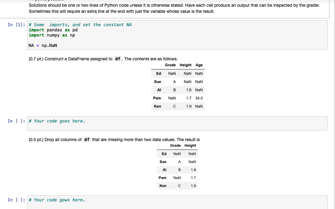 Solved Solutions should be one or two lines of Python code | Chegg.com