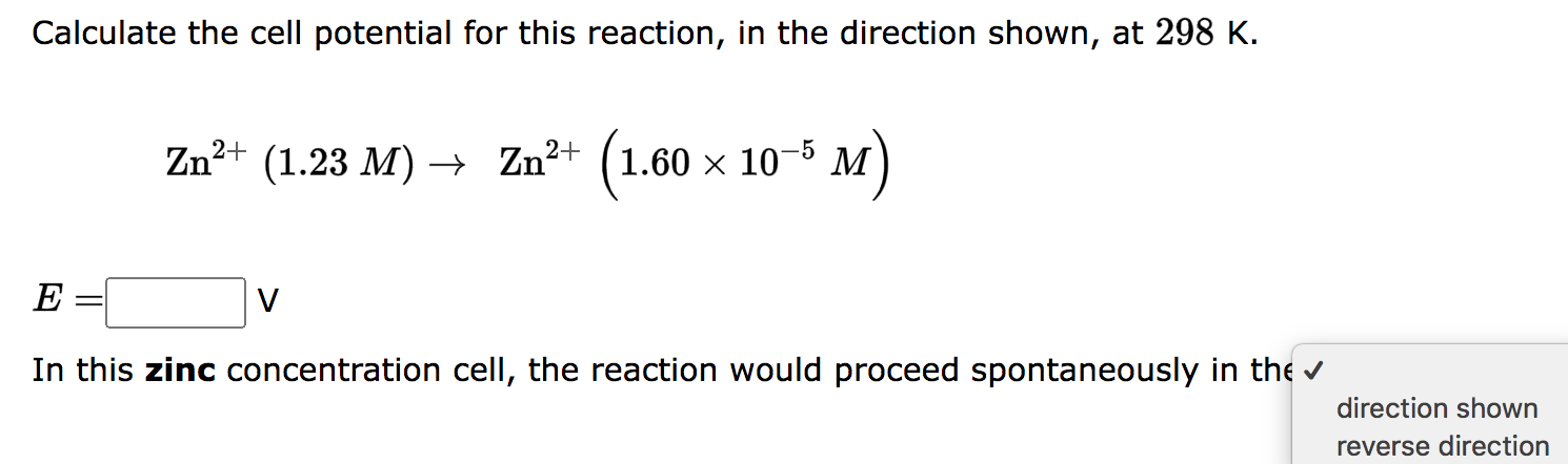 Solved Calculate The Cell Potential For This Reaction, In | Chegg.com