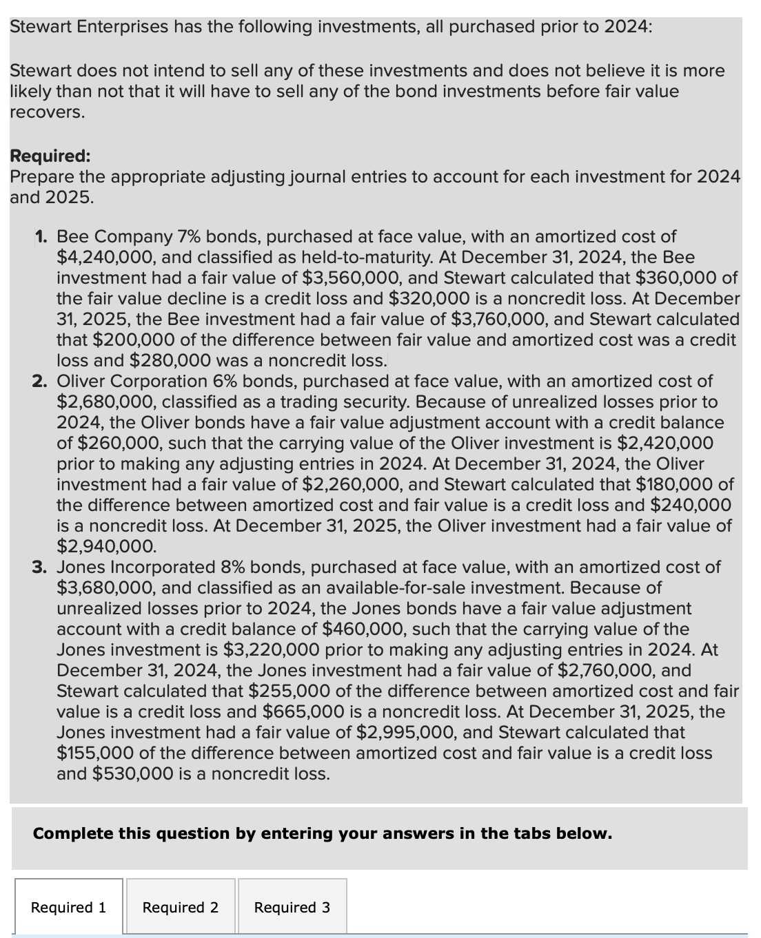 Solved Stewart Enterprises has the following investments,