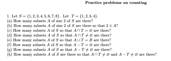 Solved Practice problems on counting 1. Let S-1,2, | Chegg.com