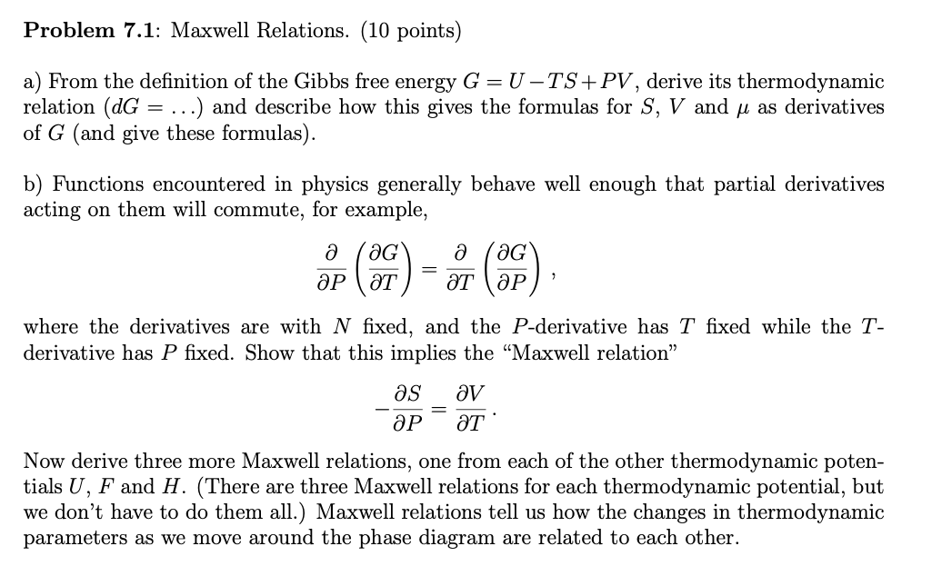 Solved Problem 7 1 Maxwell Relations 10 Points A Fro Chegg Com