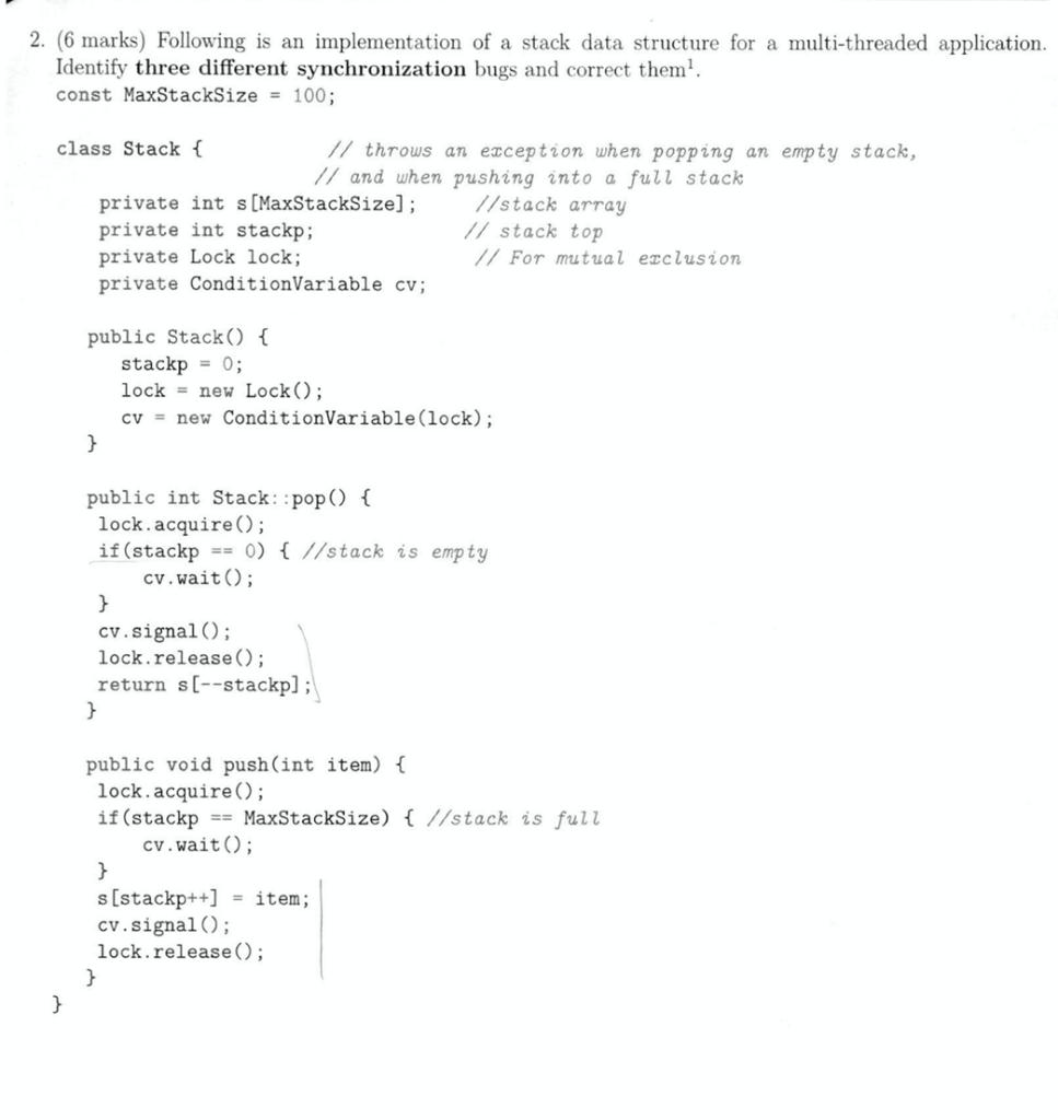 Solved 2. (6 marks) Following is an implementation of a | Chegg.com