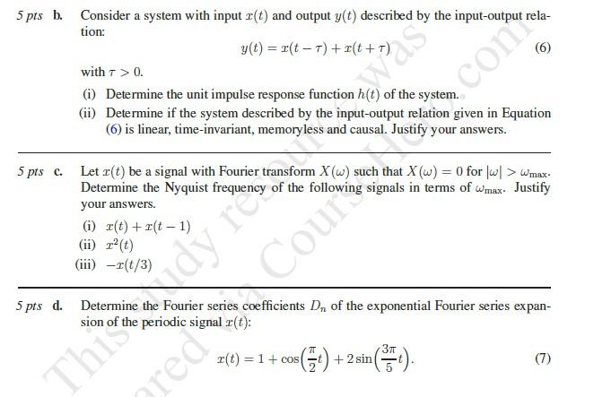 Solved 5 pts b. Consider a system with input r(t) and output | Chegg.com