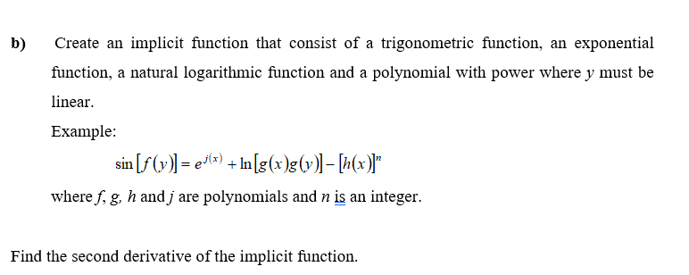 Solved b) Create an implicit function that consist of a | Chegg.com