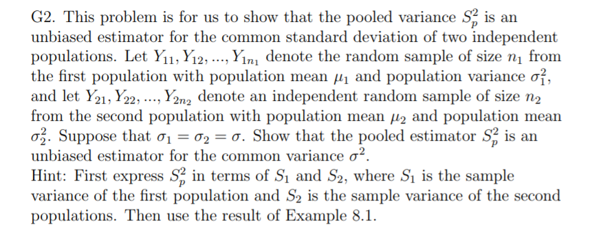 Solved G2. This problem is for us to show that the pooled | Chegg.com