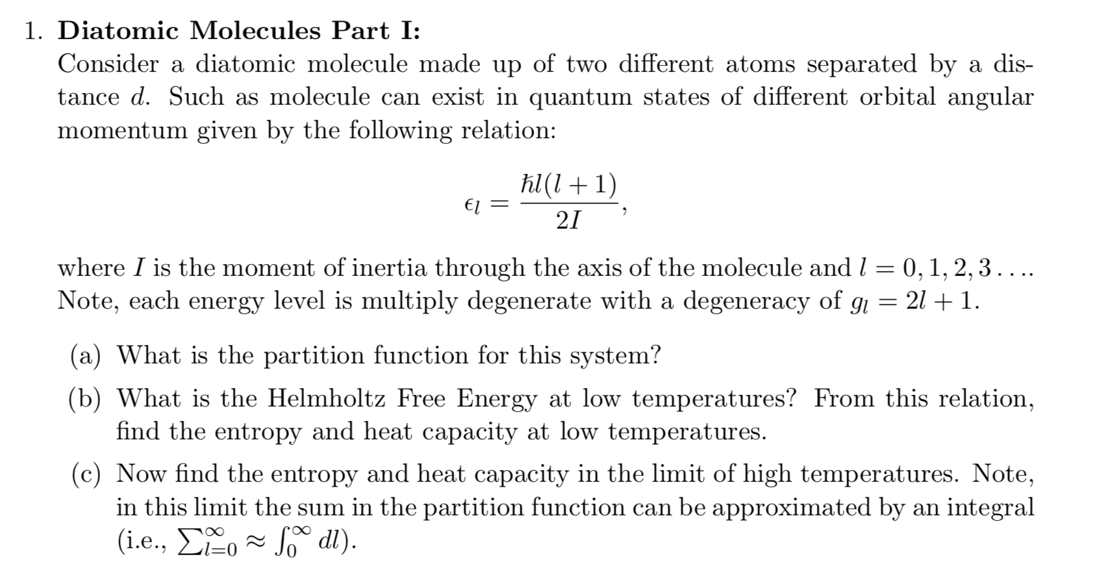 Solved 1. Diatomic Molecules Part I: Consider A Diatomic | Chegg.com