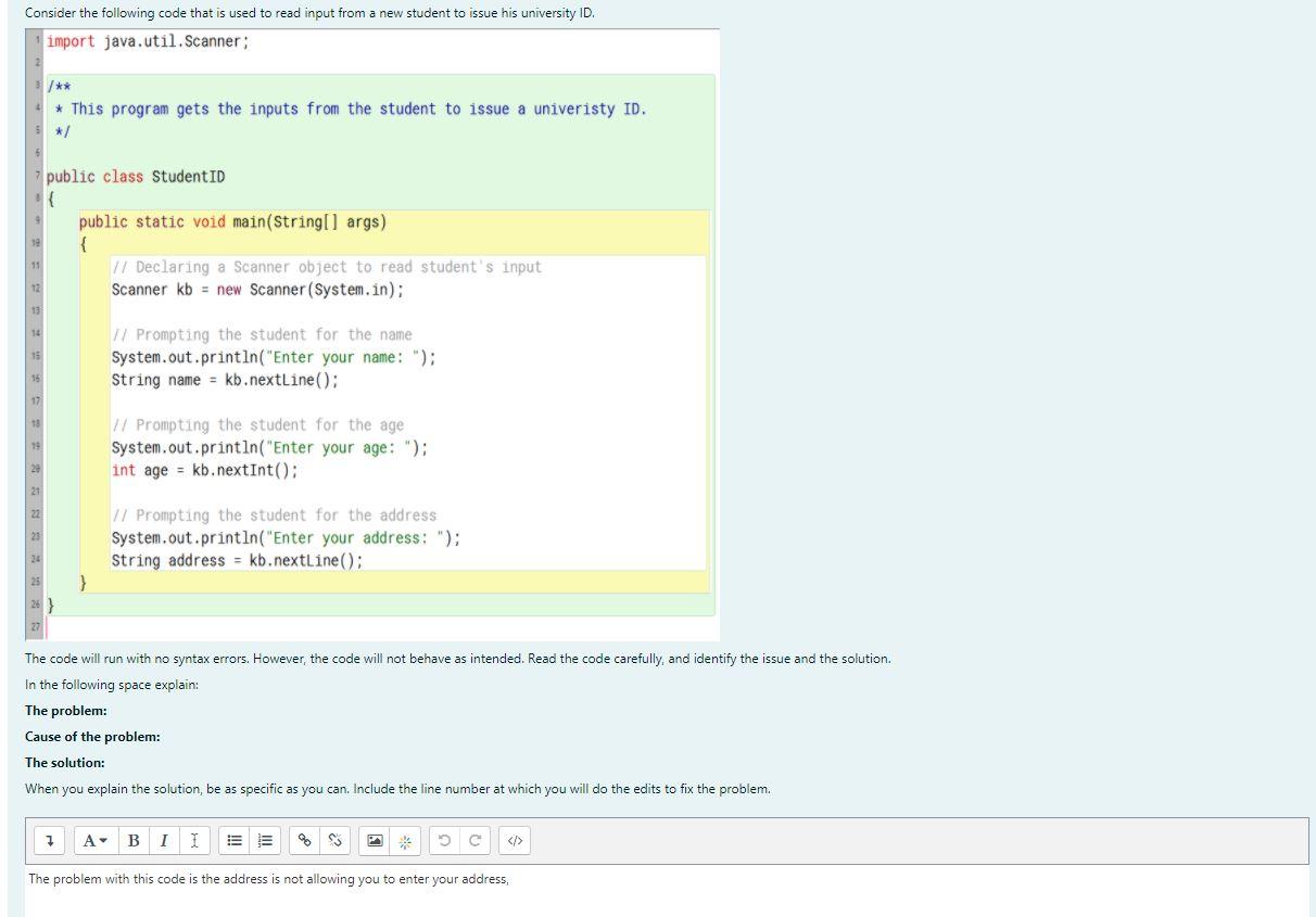 Consider the following code that is used to read | Chegg.com