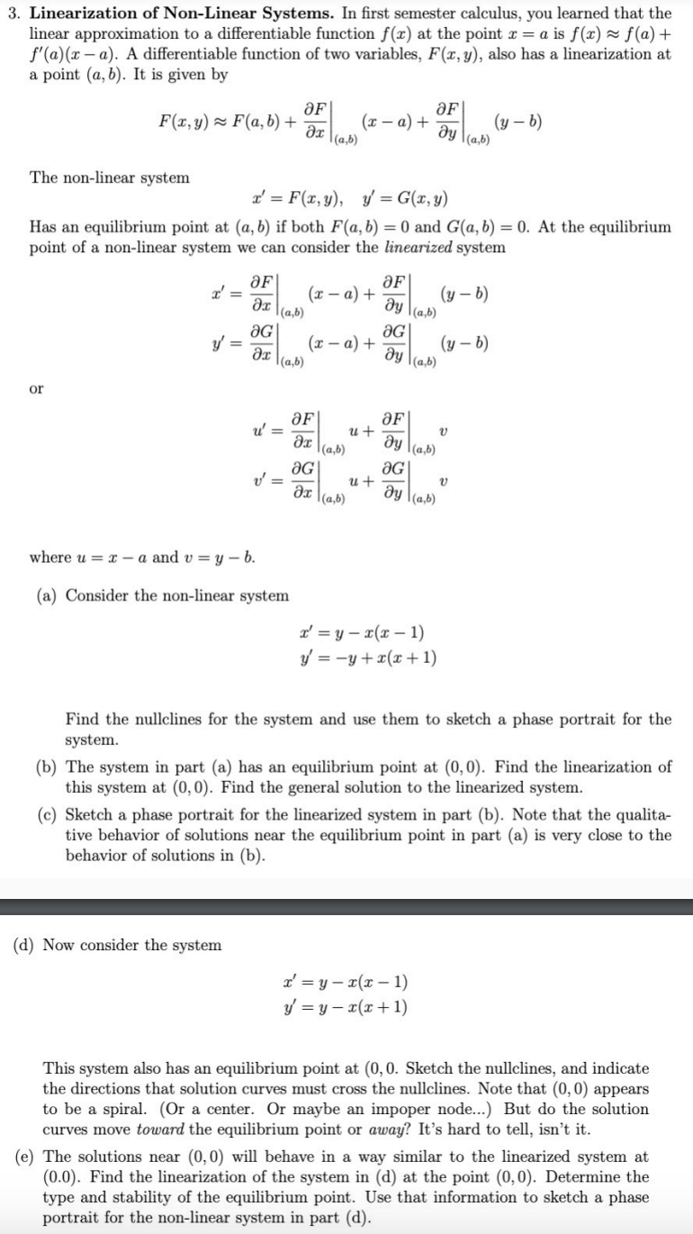 Solved Linearization Of Non-linear Systems | Chegg.com