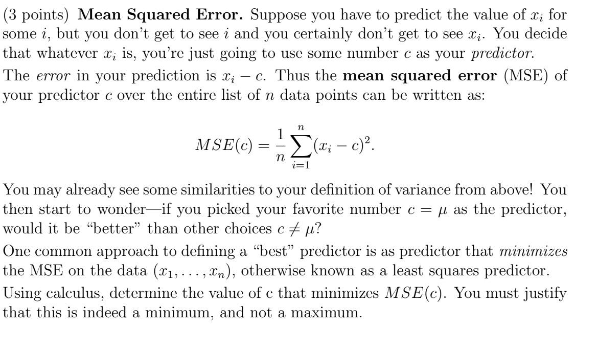 Solved (5 points) A Least Squares Predictor. Let the list of | Chegg.com