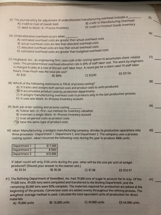 Solved 35) The journal entry for adjustment of | Chegg.com