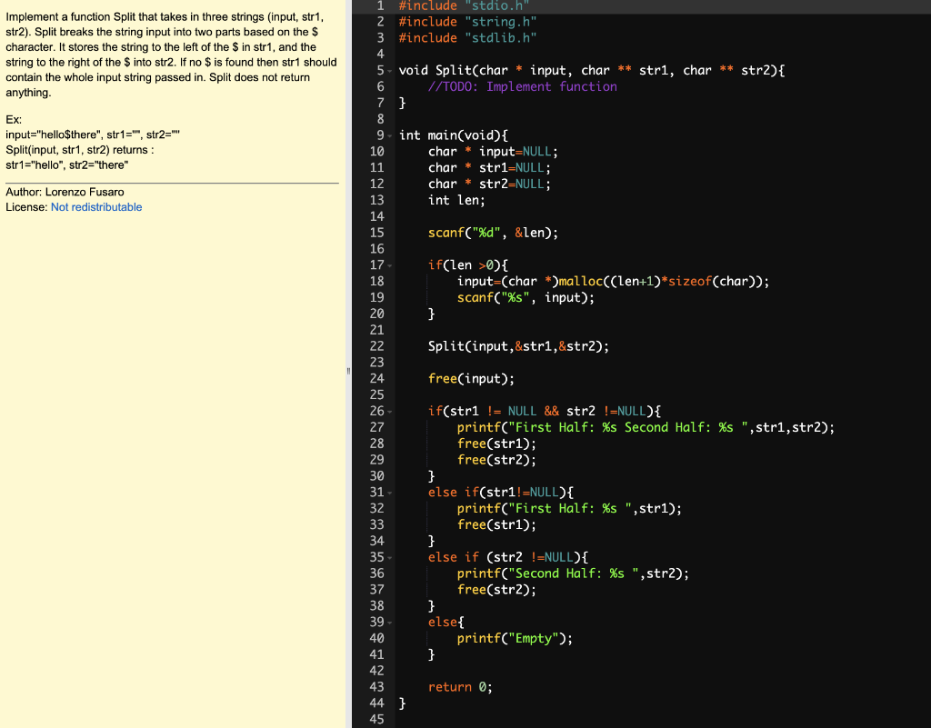 Solved Implement a function Split that takes in three | Chegg.com