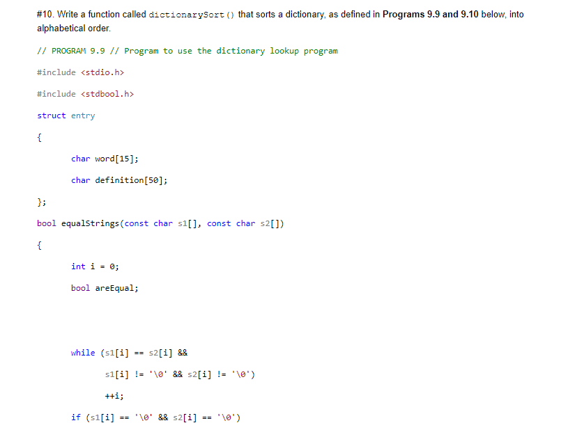 Solved #10. Write a function called dictionarysort() that | Chegg.com