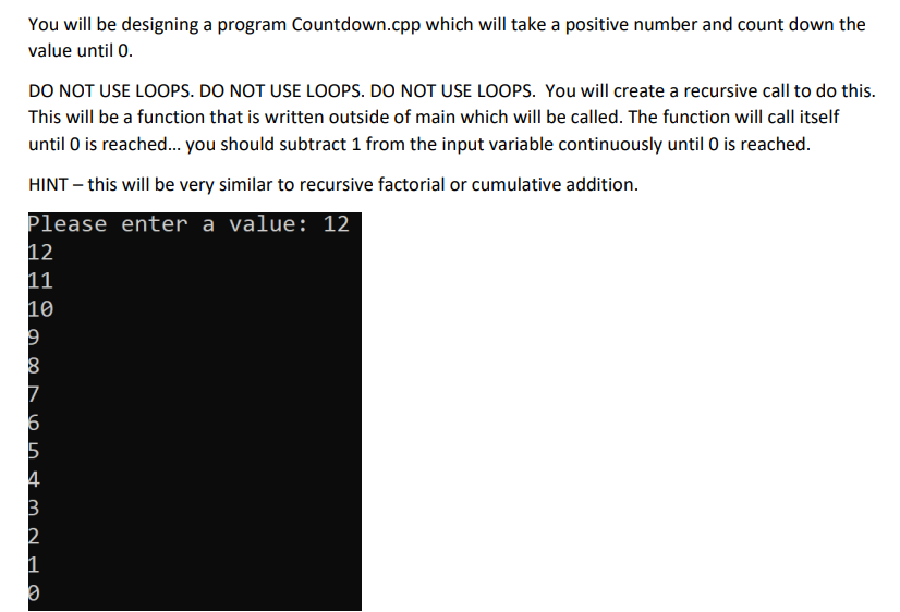 Solved You will be designing a program Countdown.cpp which | Chegg.com