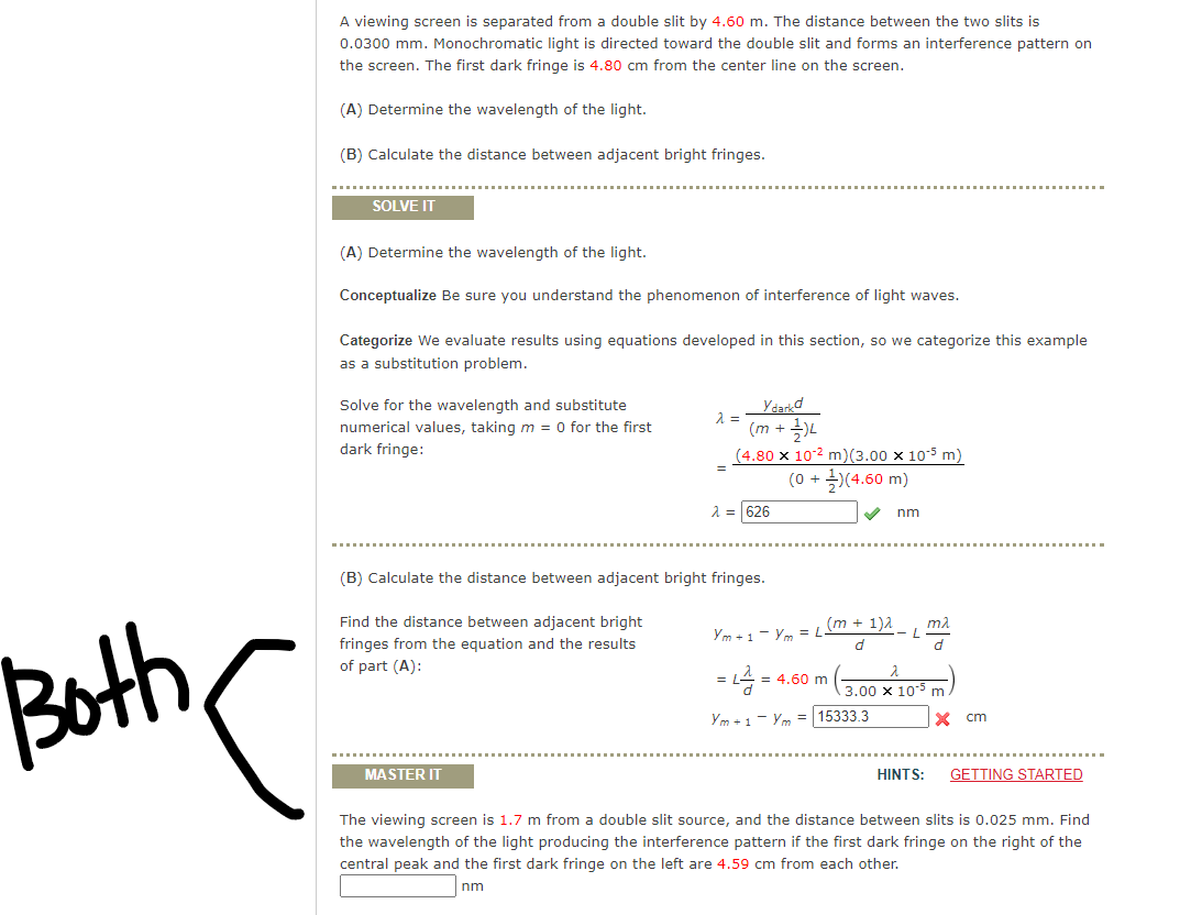 Solved A viewing screen is separated from a double slit by