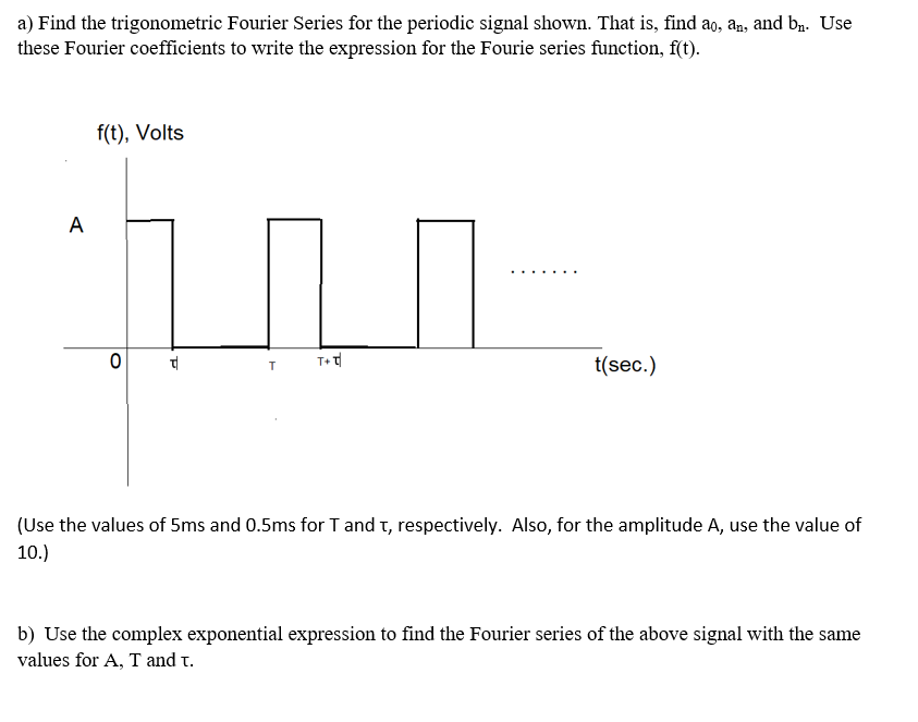 Solved a) Find the trigonometric Fourier Series for the | Chegg.com